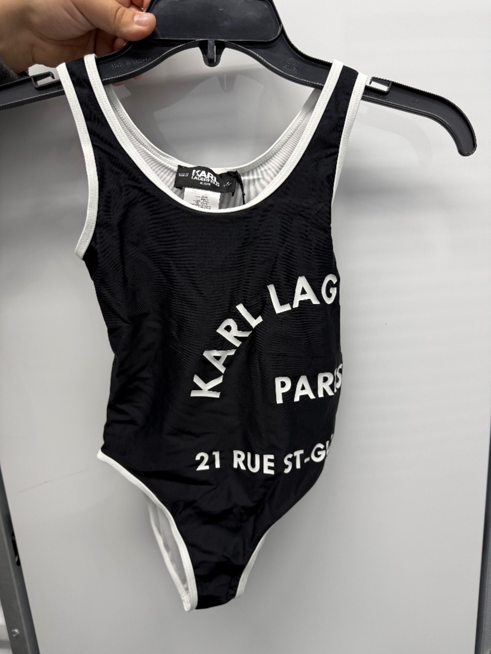 Karl Lagerfeld Kids Girls Black Logo One Piece Swimsuit Size 8 NWT